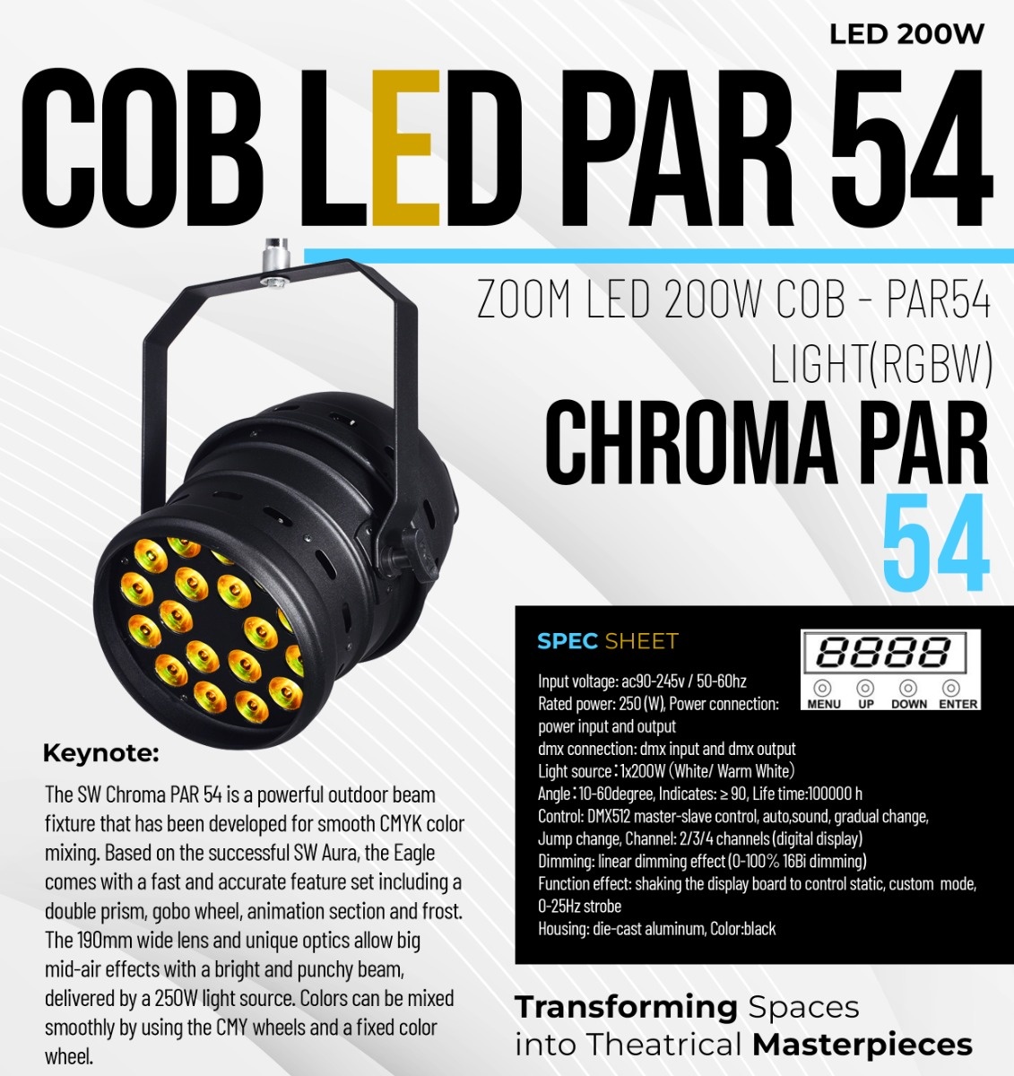 AI CHROMA PAR - 54 High-Brightness RGBW LED PAR Fixture - Official Specification Sheet