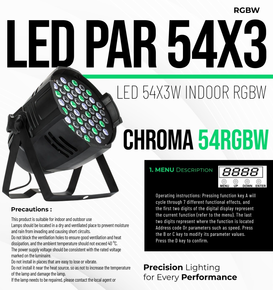 RGBW 54x3W LED PAR Fixture - Official Specification Sheet