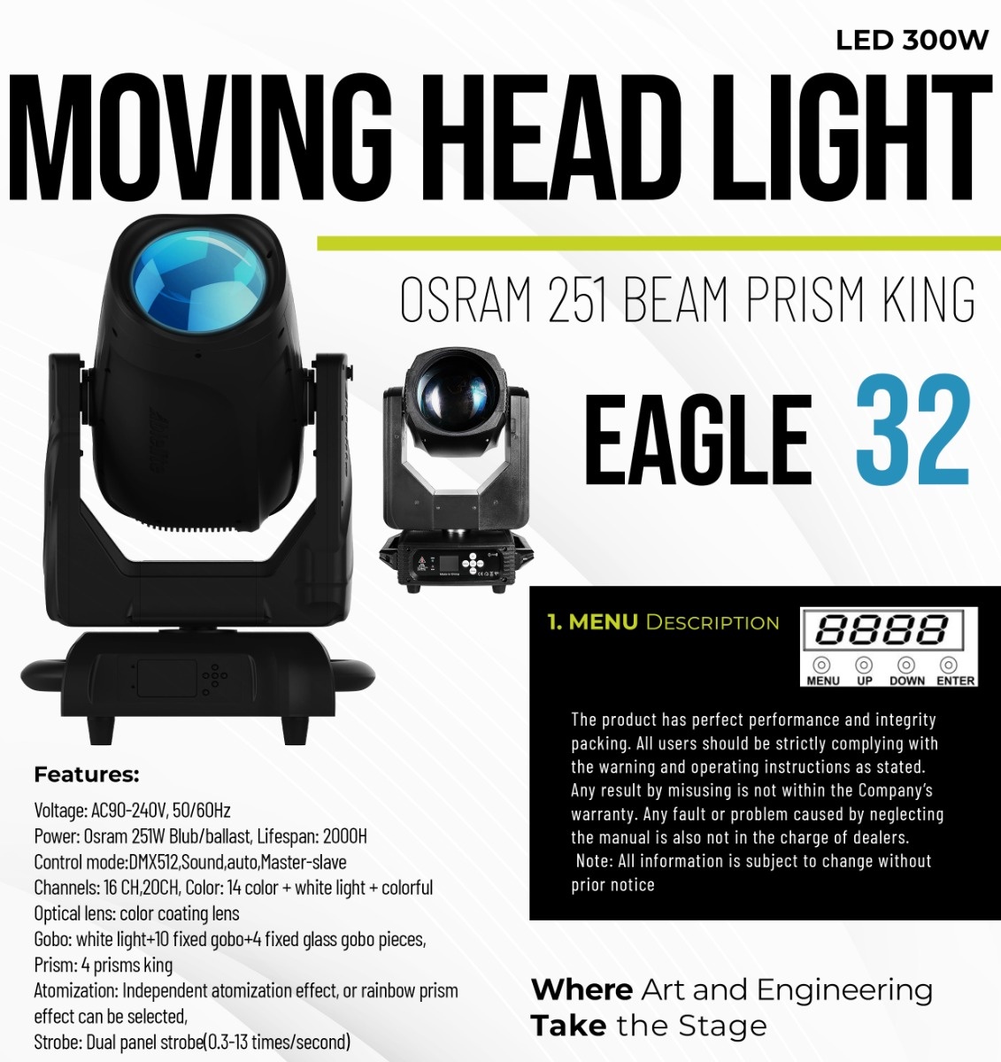 AI EAGLE - 48 380W Beam Moving Head Light with Aperture - Official Specification Sheet