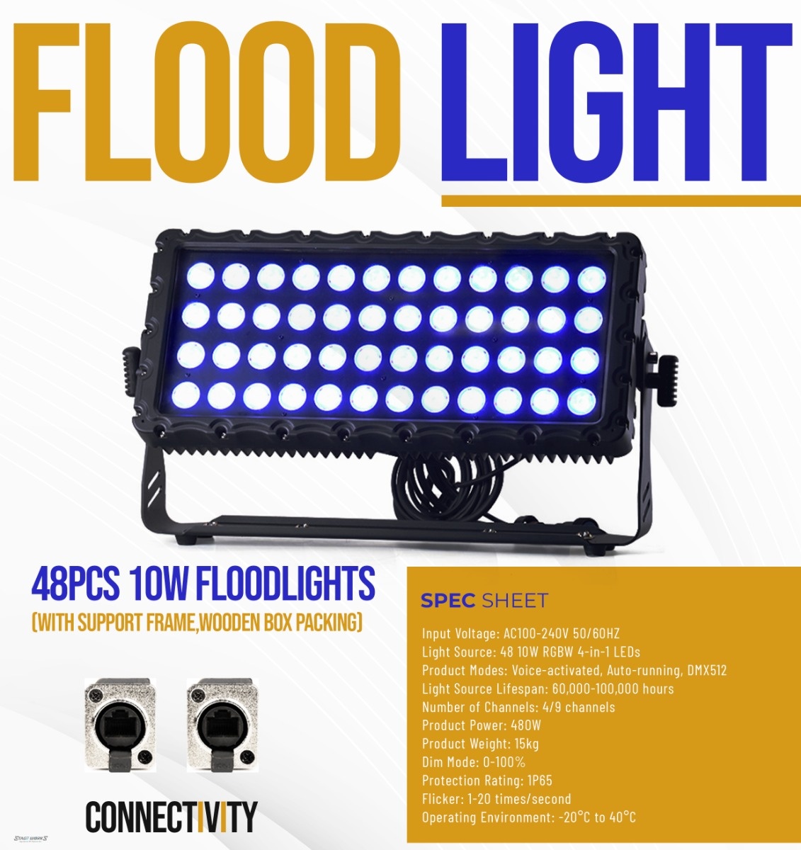 AI DYNAMIC FLOOD 48x10W RGBW 4-in-1 LED Stage Flood Light - Official Specification Sheet