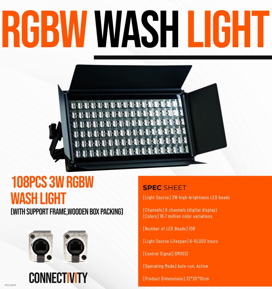 AI SPECTRA WASH 108x3W RGBW LED High-Power Stage Wash Light - Official Specification Sheet
