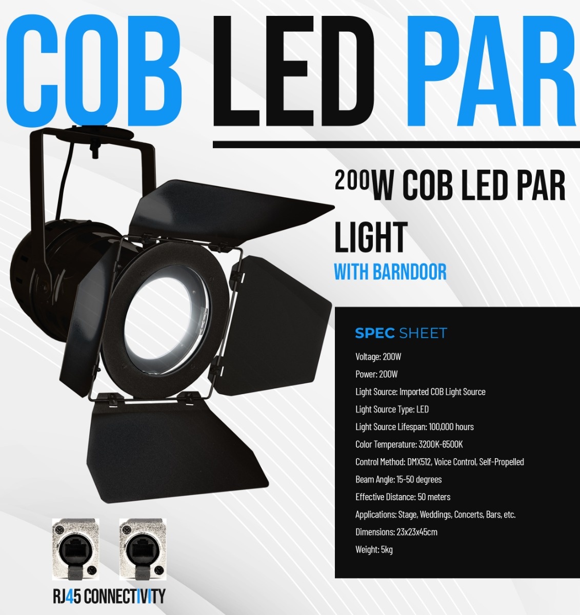 200W COB W + WW LED PAR fixtures - Official Specification Sheet