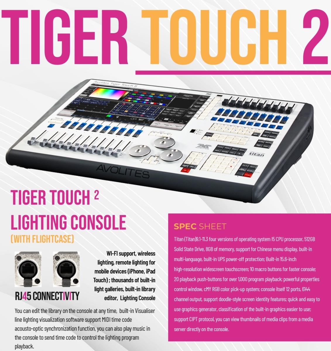 Avolites Tiger Touch II Lighting Console - Official Specification Sheet