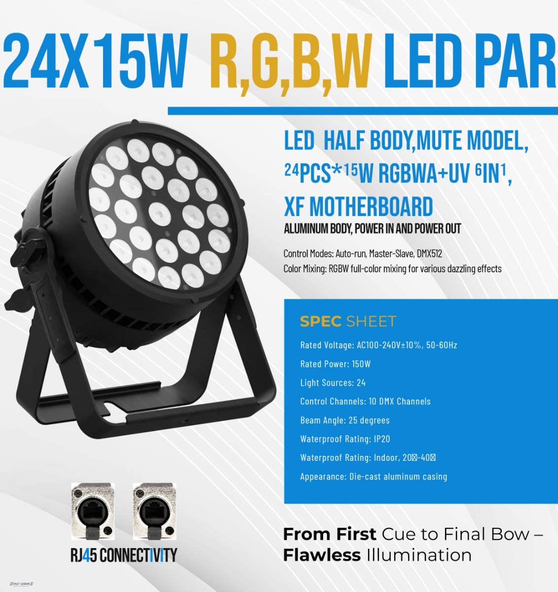 LED PAR Light 24x15W RGBWA+UV 6-in-1 - Official Specification Sheet