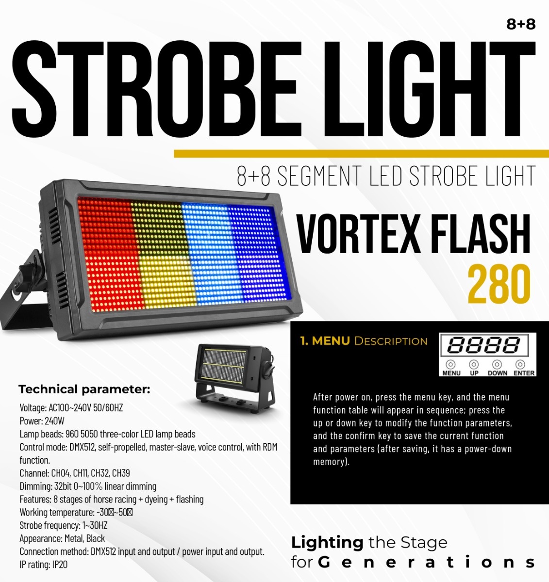 AI VORTEX FLASH - 400 Multi-Zone Strobe & Stage Blinder - Official Specification Sheet